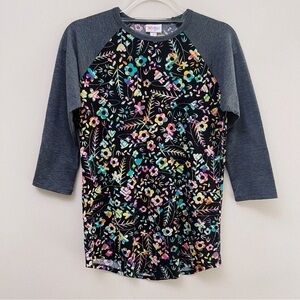 LuLaRoe Kids Floral Raglan Tee - Black and Multicolor